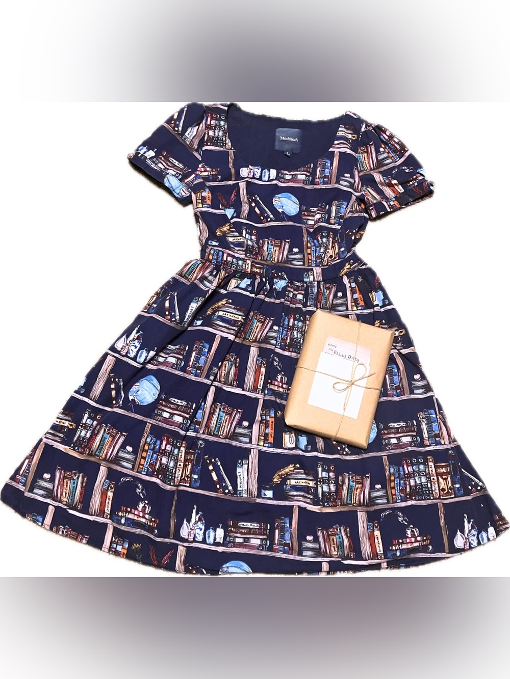 ModCloth Bookish Library Print Dress - Size Small + Blind Date with a Book